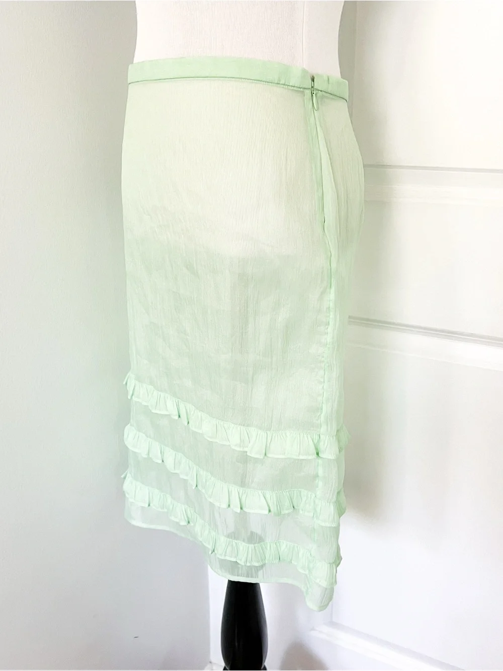 J. Crew Sheer Mint Green Ruffle Midi Skirt - Size 00